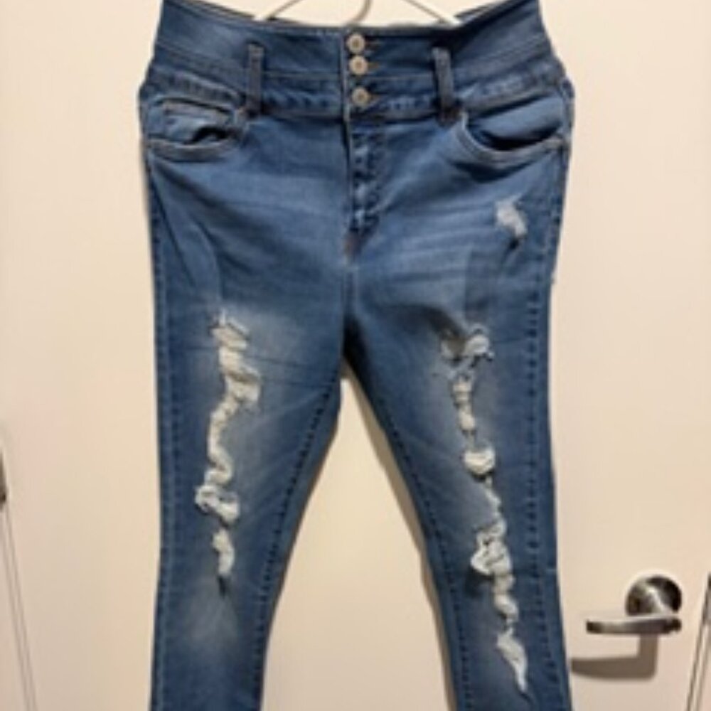IBIZA High‑Rise Straight‑Leg Push‑Up Jeans Size 11 Distressed